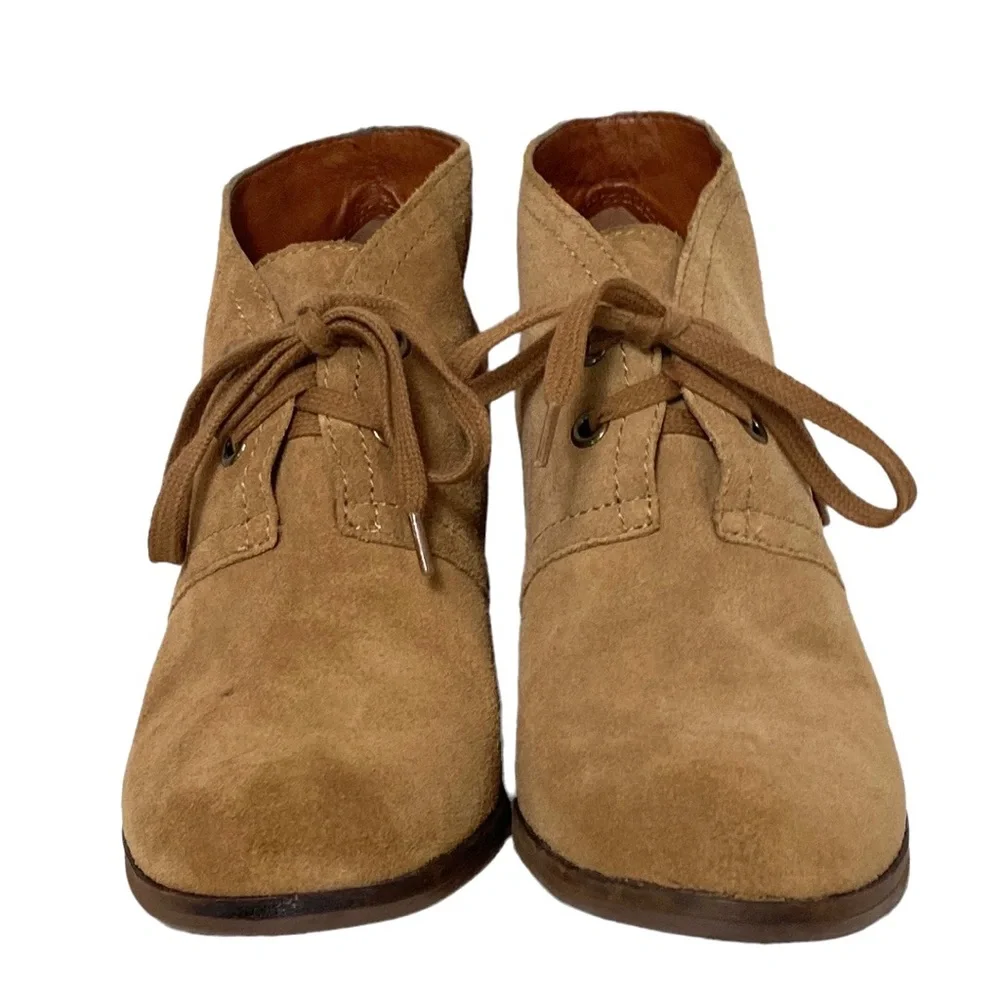 Lucky Brand Tan Leather Lace-Up Wedge Ankle Booties 8.5